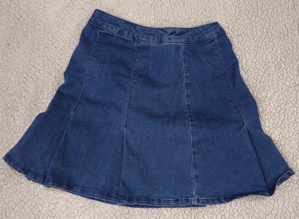 Vintage Mini Jean Skirt Pleated Cotton Blend Pleated Flair 26" Waist